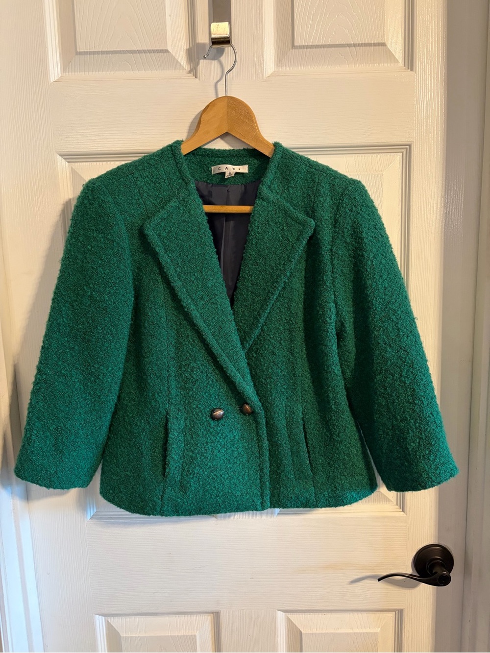 Cabi Ivy Green Boucle Blazer 6 #532 Wool Blend Cropped Fitted Jacket Fall